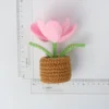 Tulip crochet flowers pot cute knit flower creative crochet plant pot tulips knitting flower car table home decor 2