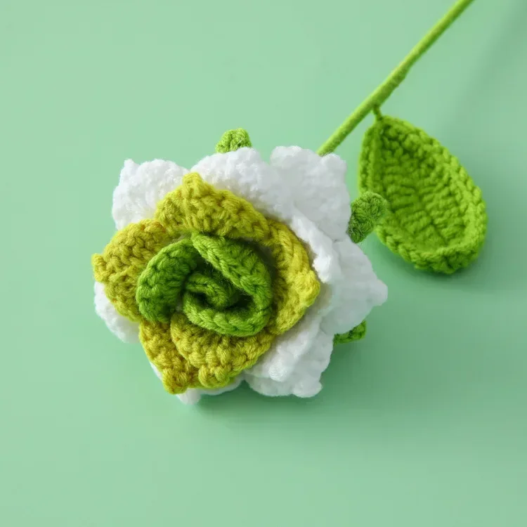 1pc crochet rose flower graduation bouquet romantic knitting flowers finished artificial plant wedding decor gift 6