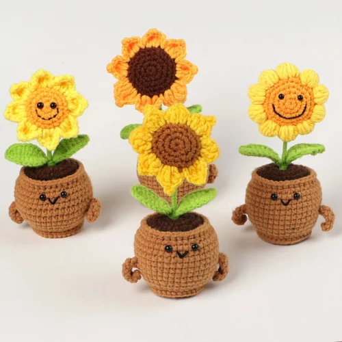 Cute crochet sunflowers with potted funny kintted flower car table decor handwoven plant gift graduation gifts 1