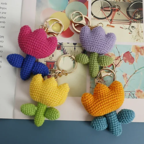 Crochet Tulip Keychain Handwoven Flower Key Ring Girl Backpack Pendant Creative Kintted Flower Gift 1 Crochet tulip keychain handwoven flower key ring girl backpack pendant creative kintted flower gift 1