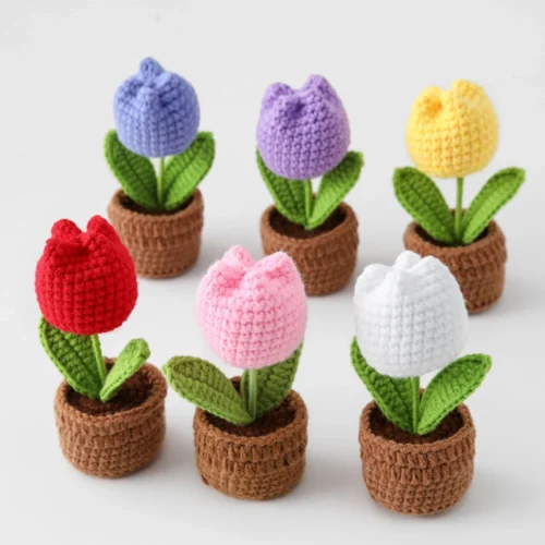 Mini Tulips Crochet Flowers Potted Cute Knitting Flowers Table Car Decor Handmade Artificial Tulips Flores Tejidas 1 Mini tulips crochet flowers potted cute knitting flowers table car decor handmade artificial tulips flores tejidas 1
