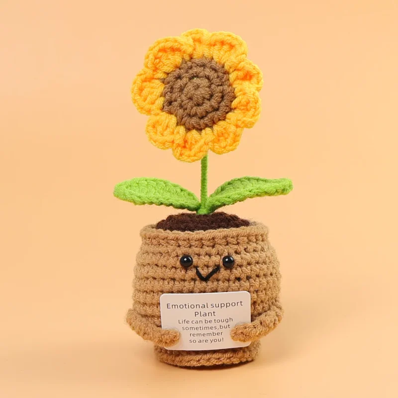 Cute crochet sunflowers with potted funny kintted flower car table decor handwoven plant gift graduation gifts 3