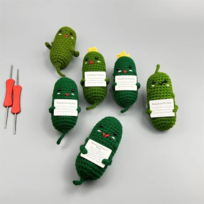 Handmade emotional support pickle positive cucumber dolls home decoration funny kawaii yarn knitting gifts living room decor 5
