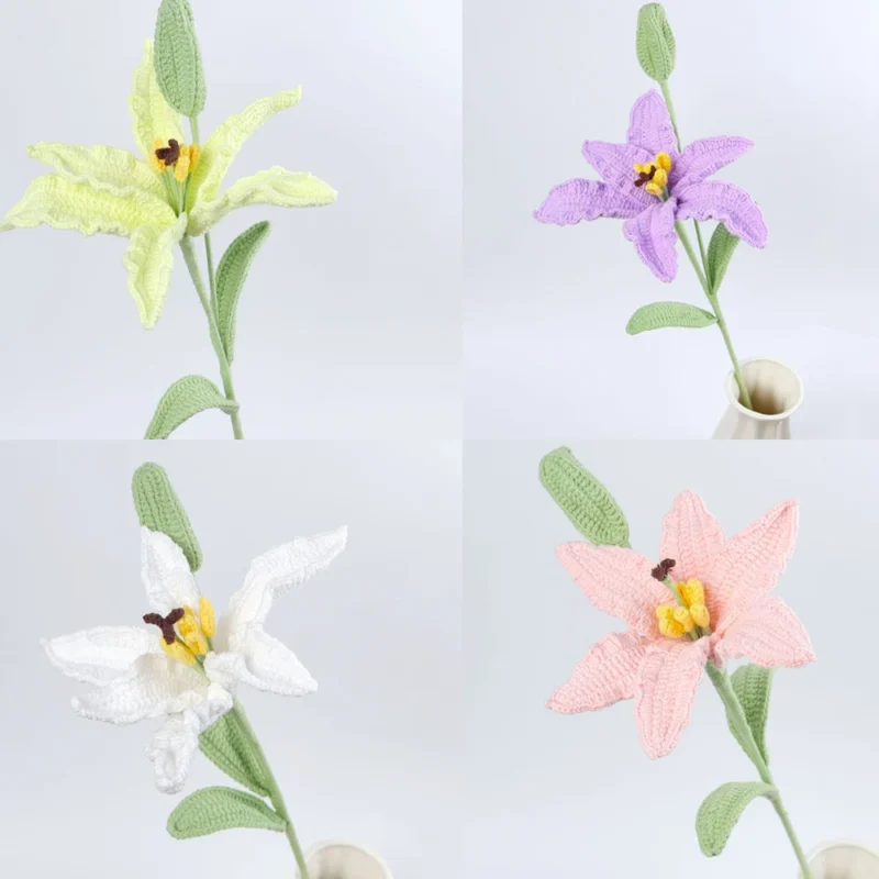2025 lily crochet flowers creative lily crochet flower bouquet kintted plant wedding decor table home decor gift 2