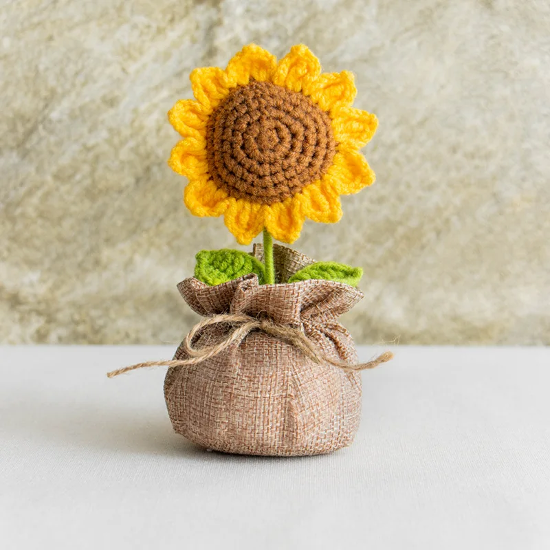 2025 knitted flowers potted cute crochet flowers knitting flower wedding guest gift crochet rose sunflower table decor 2