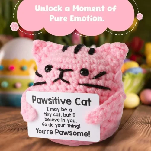 Cute handcrafted knitted cat doll with card room decor crochet positive cat doll ornament christams gifts home decoration 1