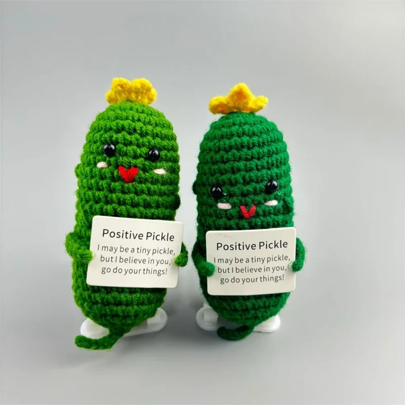 Handmade emotional support pickle positive cucumber dolls home decoration funny kawaii yarn knitting gifts living room decor 2