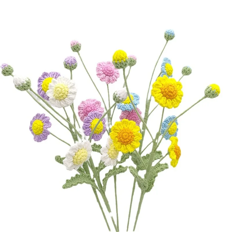 Daisy crochet flowers bouquet cute knitting flowers creative artificial flower handwoven plant table home decor 2