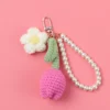 Tulip crochet keychain woven flower knitted keyring lovely bag pendant kintted tulip with pearl keychain 6
