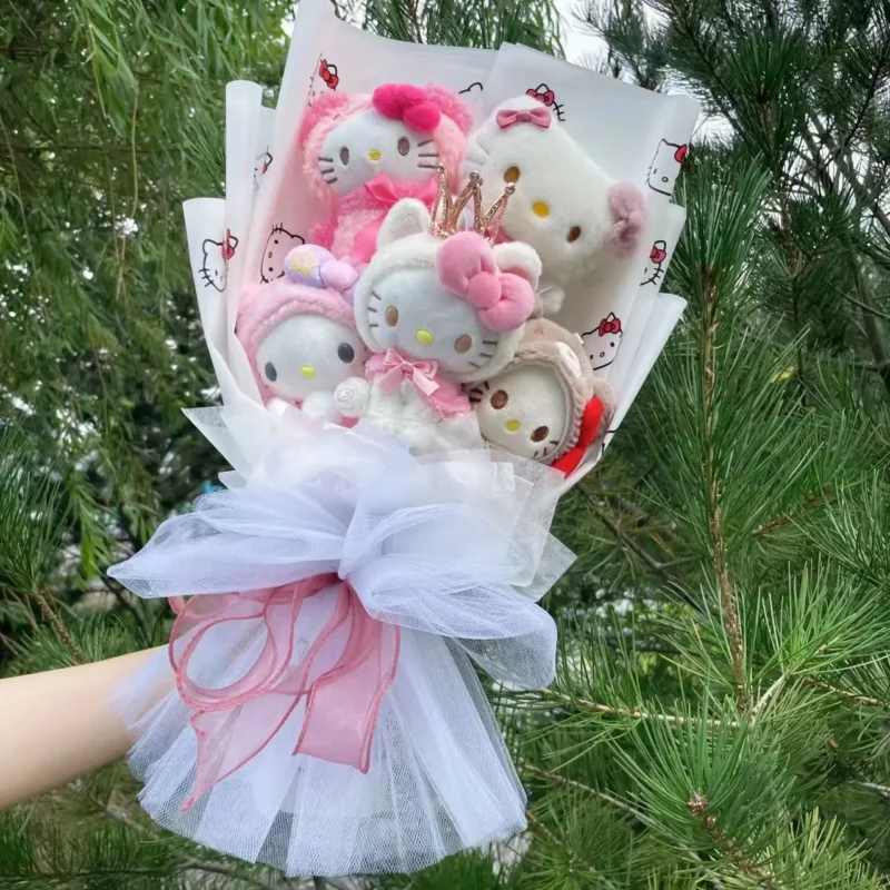 Christmas gifts cartoon sanrio plush bouquet my melody kuromi cinnamoroll kt cat plush doll toy valentine graduation gifts 2