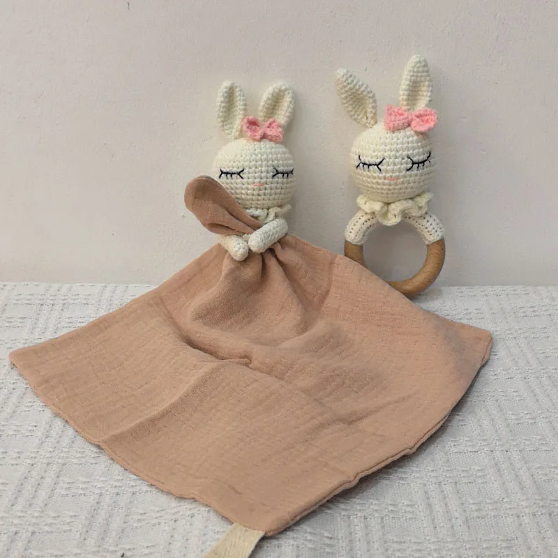 Customized name baby soother appease towel bib soft bunny rabbit bear sleeping doll teether infants comfort sleeping blanket 4