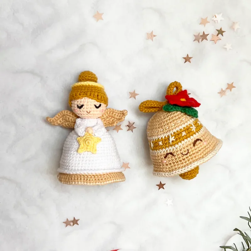 Reversible christmas angel and bell amigurumi christmas ornament knitting santa claus reindeer doll materials set christmas gift 3