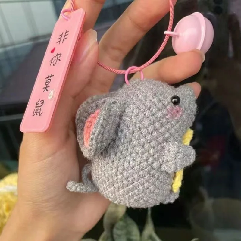 Handmade knitting diy craft mice cartoon doll decorative keychain crochet kit for beginners adults learn to crochet material kit 3