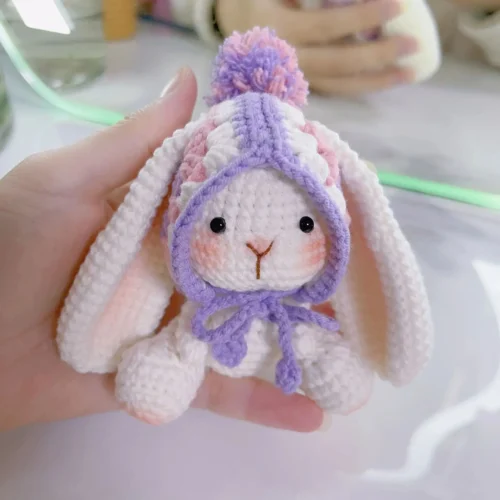 Handmade knitting crafts cute rabbit keychain creative diy amigurumi knitting needles hook material children's birthday gift 1
