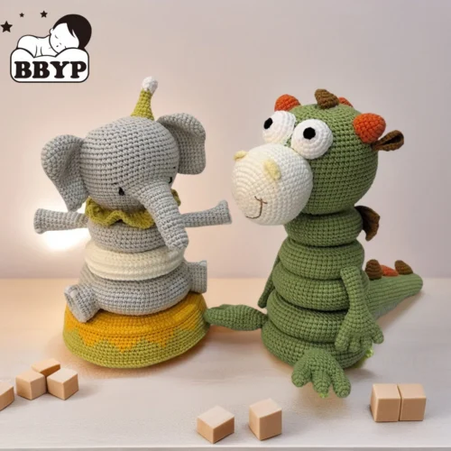 Crochet dinosaur stacking tower toy plush toys organic cotton baby educational toy, montessori inspired stacking game for toddle 1