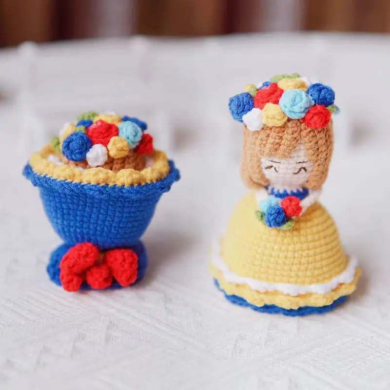 Handmade crochet cross dressing bride doll finished knitted hand bouquet crochet knitted doll table decor wedding companion gift 3