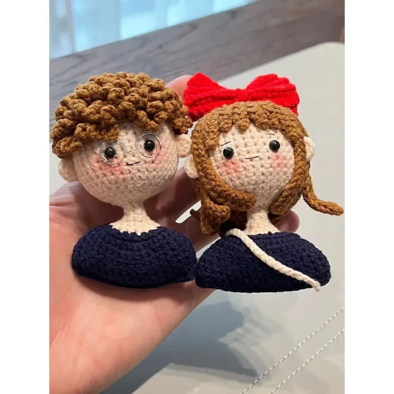 Handmade knit couple characters keychains creative diy knittin dolly hook needlework material kit knitting & crochet for gift 4
