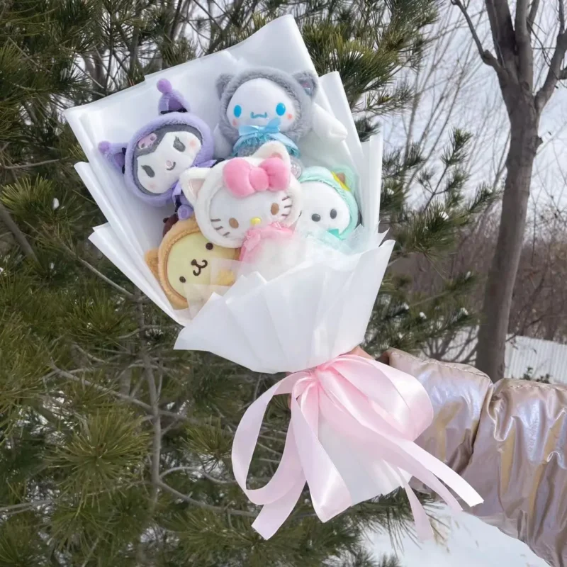 Christmas gifts cartoon sanrio plush bouquet my melody kuromi cinnamoroll kt cat plush doll toy valentine graduation gifts 5
