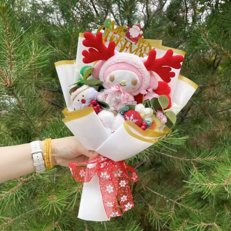 Cartoon anime hallowmas my melody kouromi stuffed animals plush toy with roses creative bouquets christmas hallowmas gifts 5