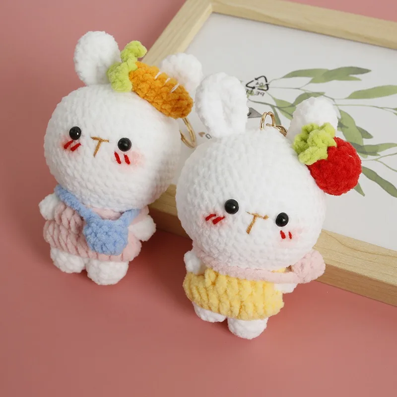 Handmade creative crochet stuffed key chain kawaii knitted cartoon pig bunny doll key ring pendant car schoolbag keychain 4