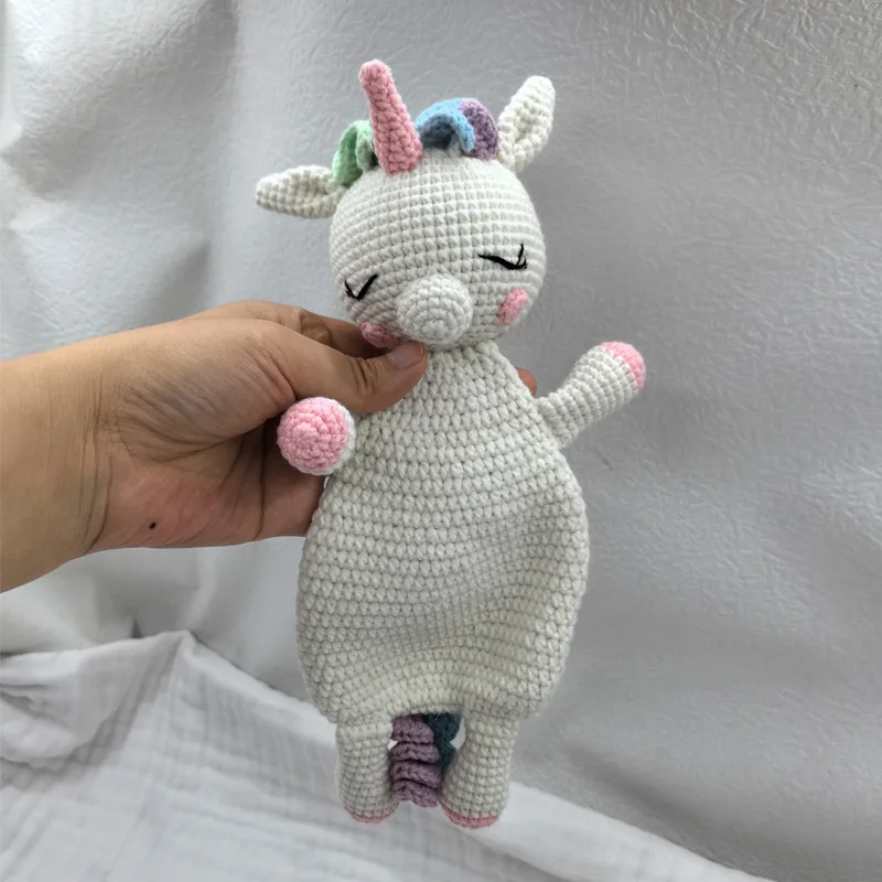 Baby security blanket towel feeding bib soft towel cotton burping cloth infant shower gift knitted lovely animal rattle sleep to 5