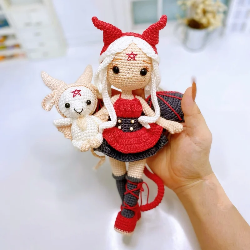 Diy doll kit handmade knitting amigurumi demons girl doll crochet hook yarn material set with pattern in english crafts ornament 4