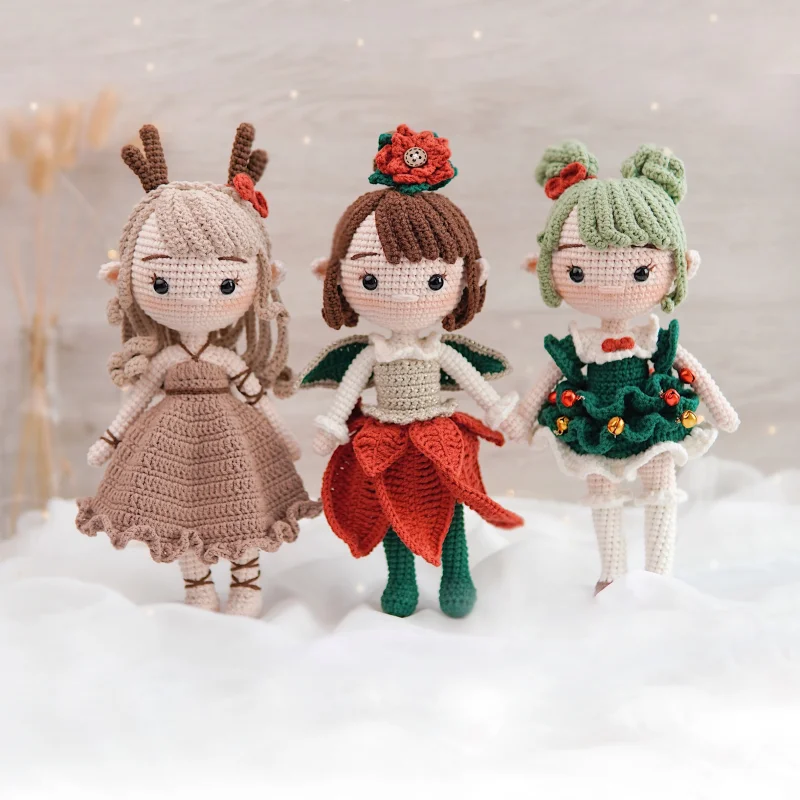 Christmas crochet girls set amigurumi handmade knittin doll diy hook materials kit for christmas decoration crafts child gifts 4
