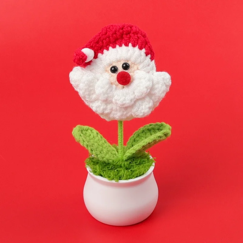 Stuffed plants santa claus handmade crochet knitted flowers pots table home decoration christmas birthday gifts for kids 4