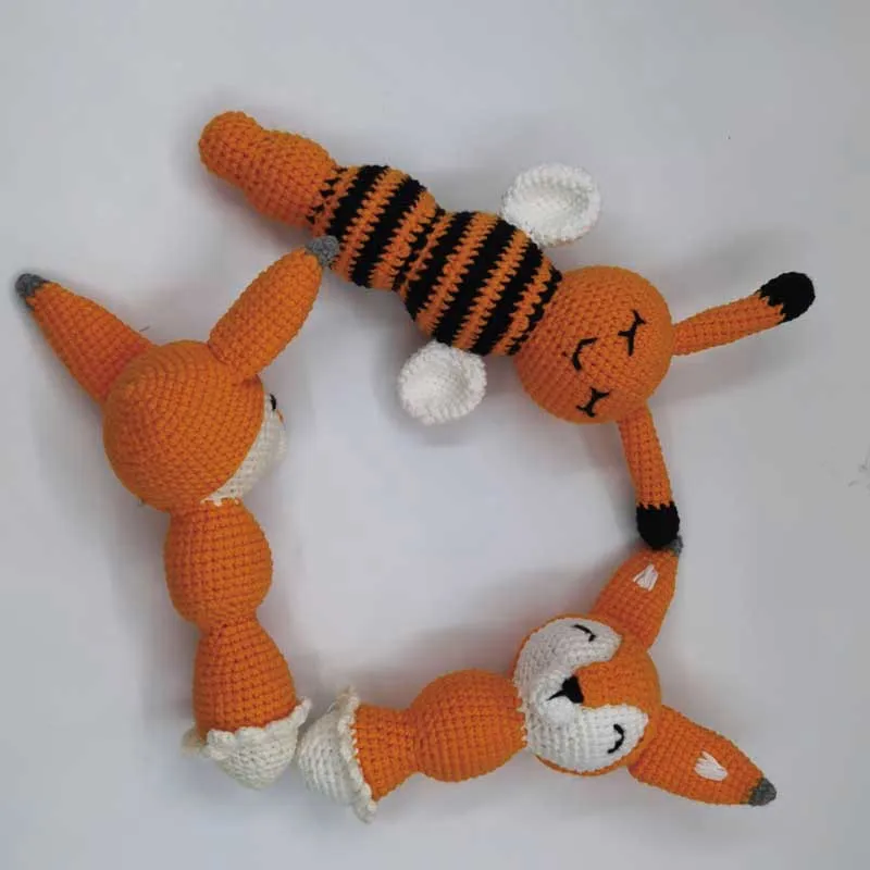 Lovely cartoon fox bee crochet baby rattles baby boys baby girls soft hand bell ring rattle kids toys bed handbells educational 6