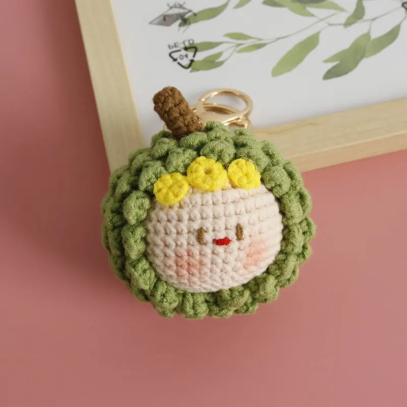 Creative crochet keychains handmade durian doll keychains knitting handmaking cartoon knitted keyring for keys handmade gifts 6