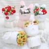 Artificial flowers sunflowers strawberries stuffed plants finished knitted crochet bouquets gifts for valentine mothers birthday 2