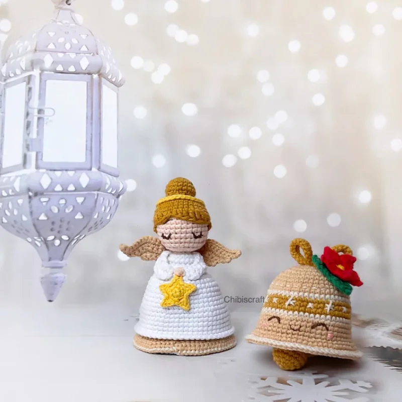Reversible christmas angel and bell amigurumi christmas ornament knitting santa claus reindeer doll materials set christmas gift 4