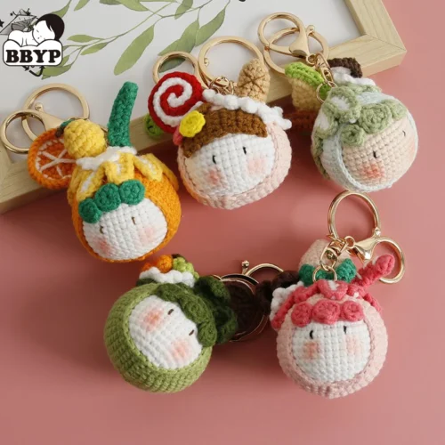 Creative knitted wool cute rabbit keychain pendant handmade woven small group bag hanging ornament car gift 1