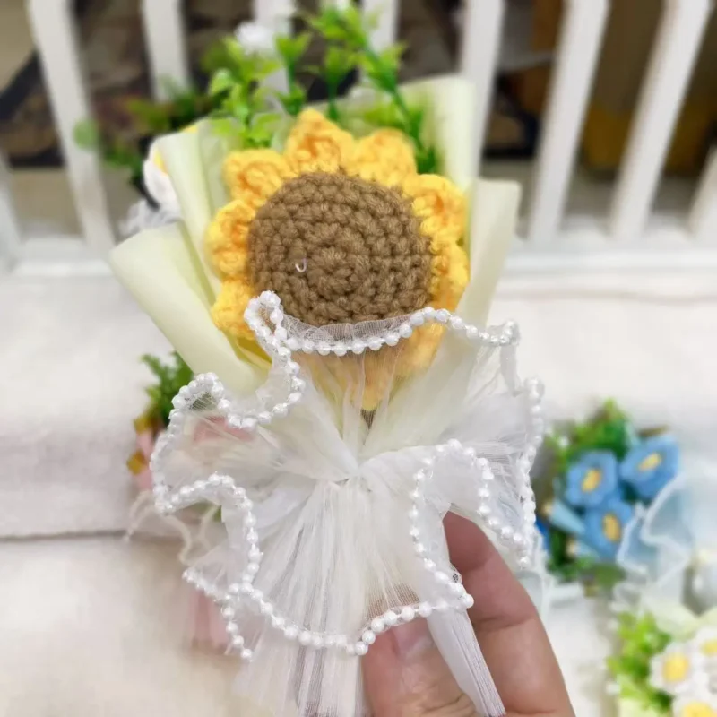 Handmade 15cm mini crochet flowers stuffed plants home desktop car decor christmas graduation birthday gifts 4