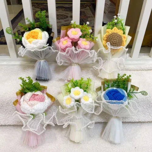 Handmade 15cm mini crochet flowers stuffed plants home desktop car decor christmas graduation birthday gifts 1