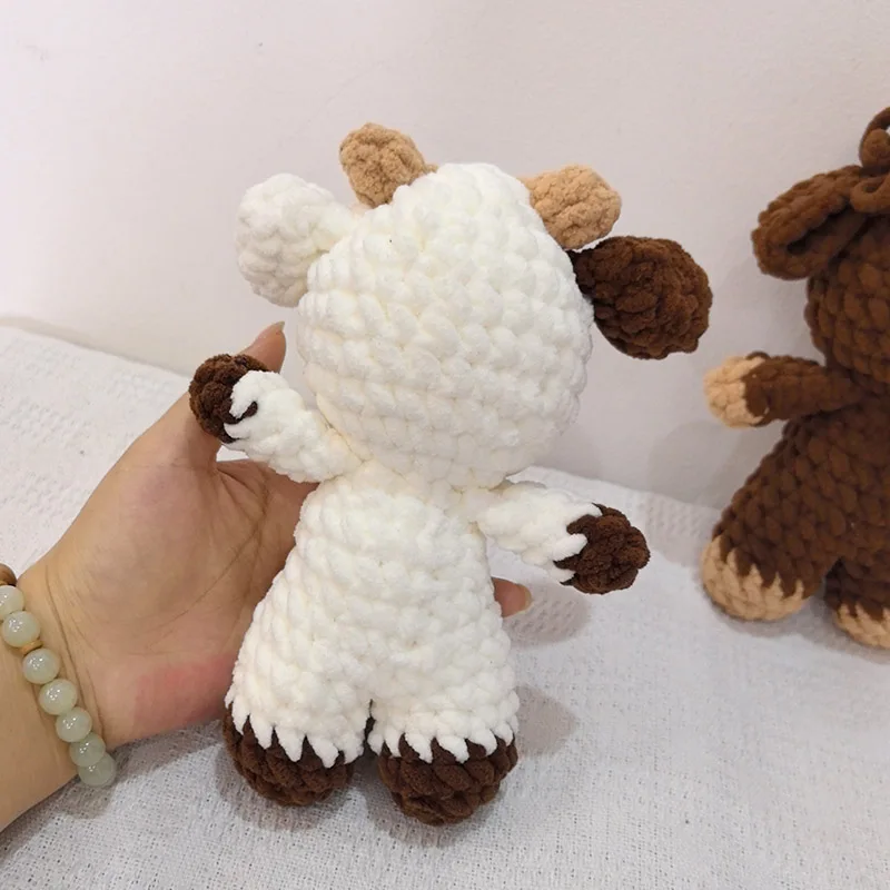 Handmade crochet cow plush toy brown soft stuffed animal doll, cute farm nursery decor, gift for baby kids birthday christmas 5