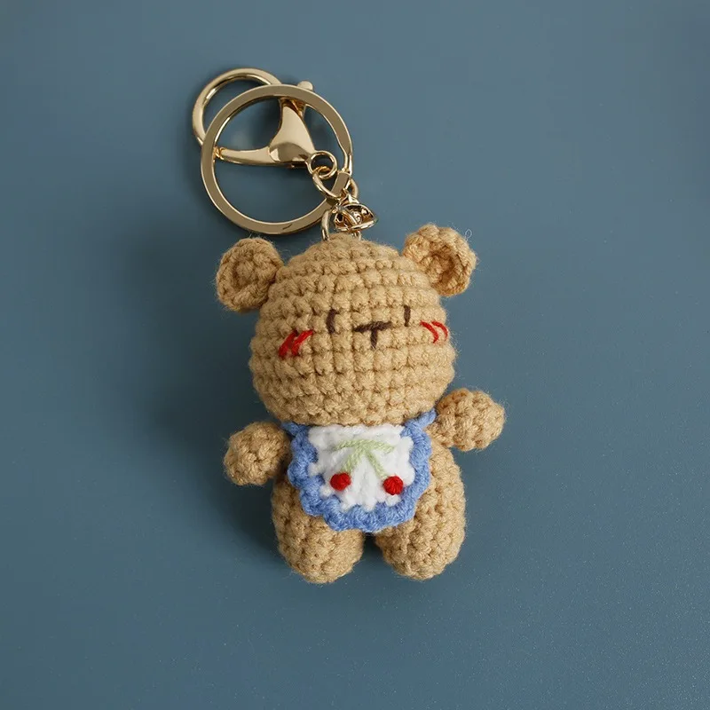 Mini handmade creative crochet stuffed key chain kawaii knitted cartoon bear doll key ring pendant car schoolbag keychain 5
