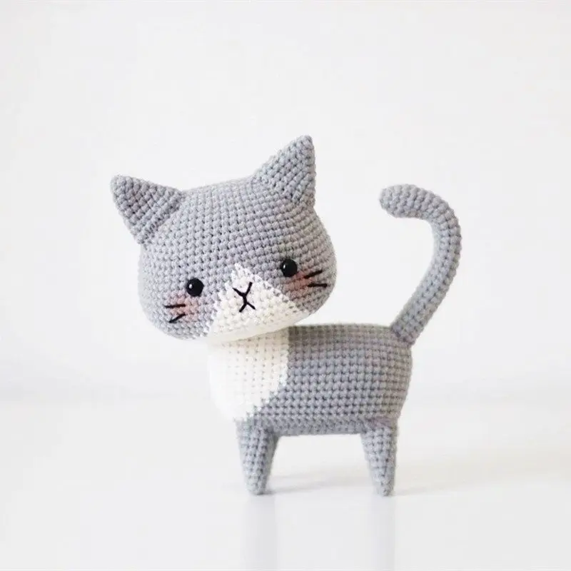 Handmade woven cat diy material bag wool crochet knitted cute little flower cat ornament doll creative gift material bag 5