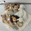 Customized name baby soother appease towel bib soft bunny rabbit bear sleeping doll teether infants comfort sleeping blanket 1