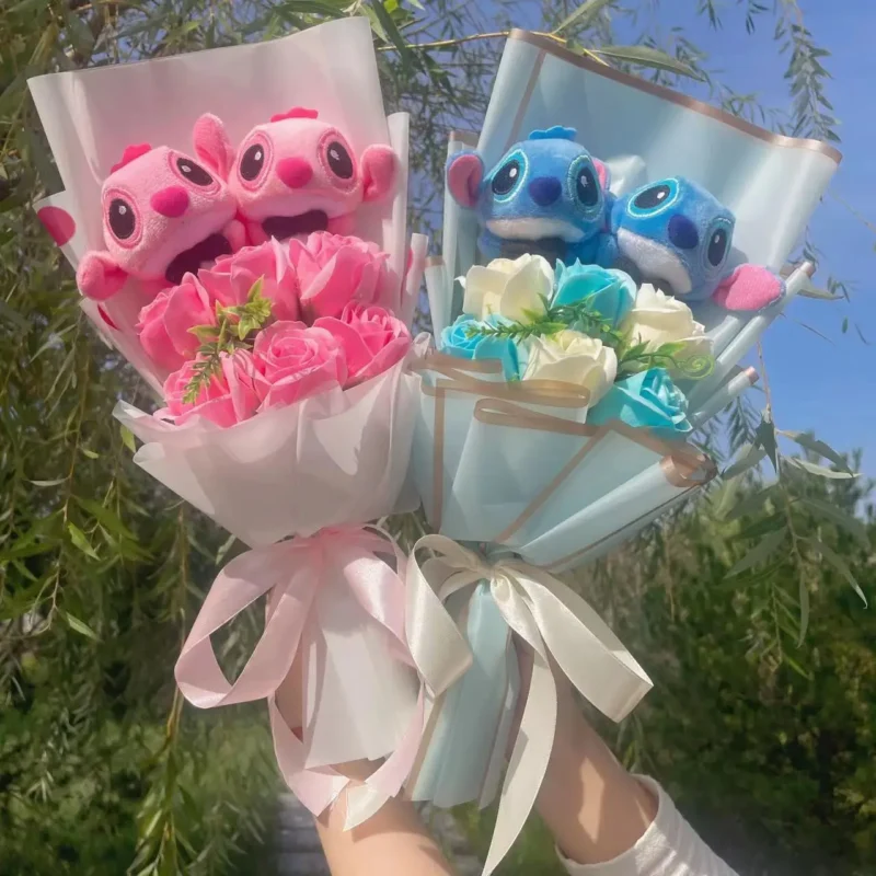 Cartoon anime kt cat stitch halloween jack skellington plush dolls flower bouquets graduation birthday christmas valentine gifts 5