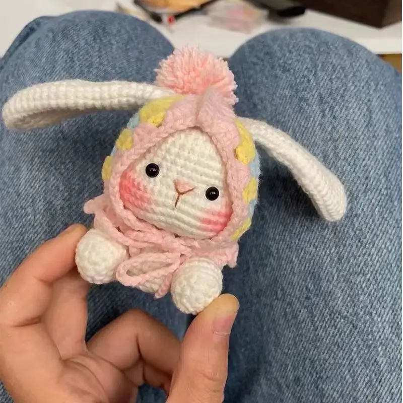 Handmade knitting crafts cute rabbit keychain creative diy amigurumi knitting needles hook material children's birthday gift 4