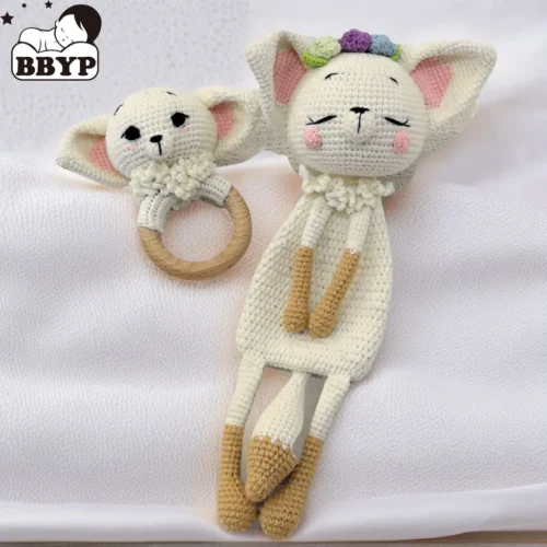 Baby security blanket towel feeding bib soft towel cotton burping cloth infant shower gift knitted lovely animal fox rattle 1