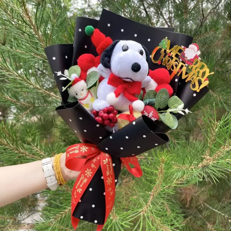 Cartoon anime hallowmas my melody kouromi stuffed animals plush toy with roses creative bouquets christmas hallowmas gifts 6