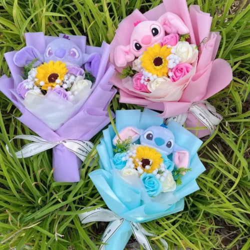 Anime stitch plush bouquet stuffed super soft kids doll christmas birthday valentine graduation gifts 1
