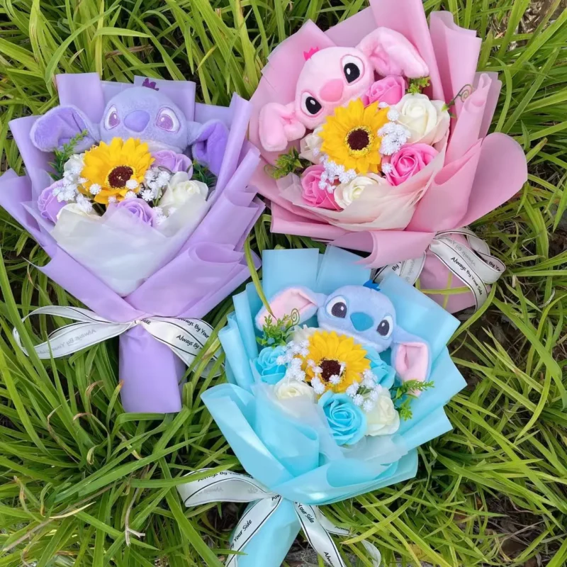 Anime stitch plush bouquet stuffed super soft kids doll christmas birthday valentine graduation gifts 1