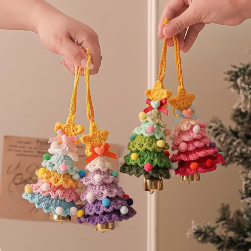 Stuffed plants christams tress handmade crochet keychains small pendant christams tree hangings decoration 1