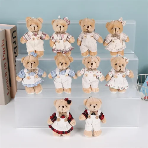 2pcs 10cm soft animal colorful teddy bears plush toys small pendant backpack hangings plush key chains bouquet accessories 1
