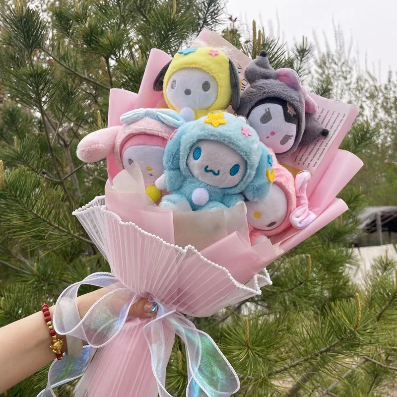Christmas gifts cartoon sanrio plush bouquet my melody kuromi cinnamoroll kt cat plush doll toy valentine graduation gifts 4