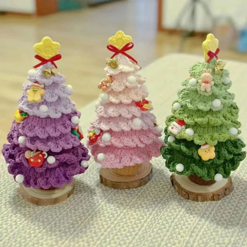 Hand knit christmas trees needlework crochet diy material kit creative hook knitting yarn christmas 's day home decor warm gifts 5
