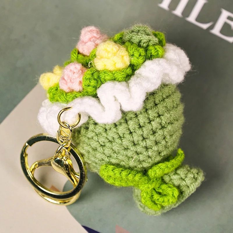 Stuffed plants sunflowers roses handmade crochet flowers keychains small pendant backpack hangings christmas birthday gifts 5